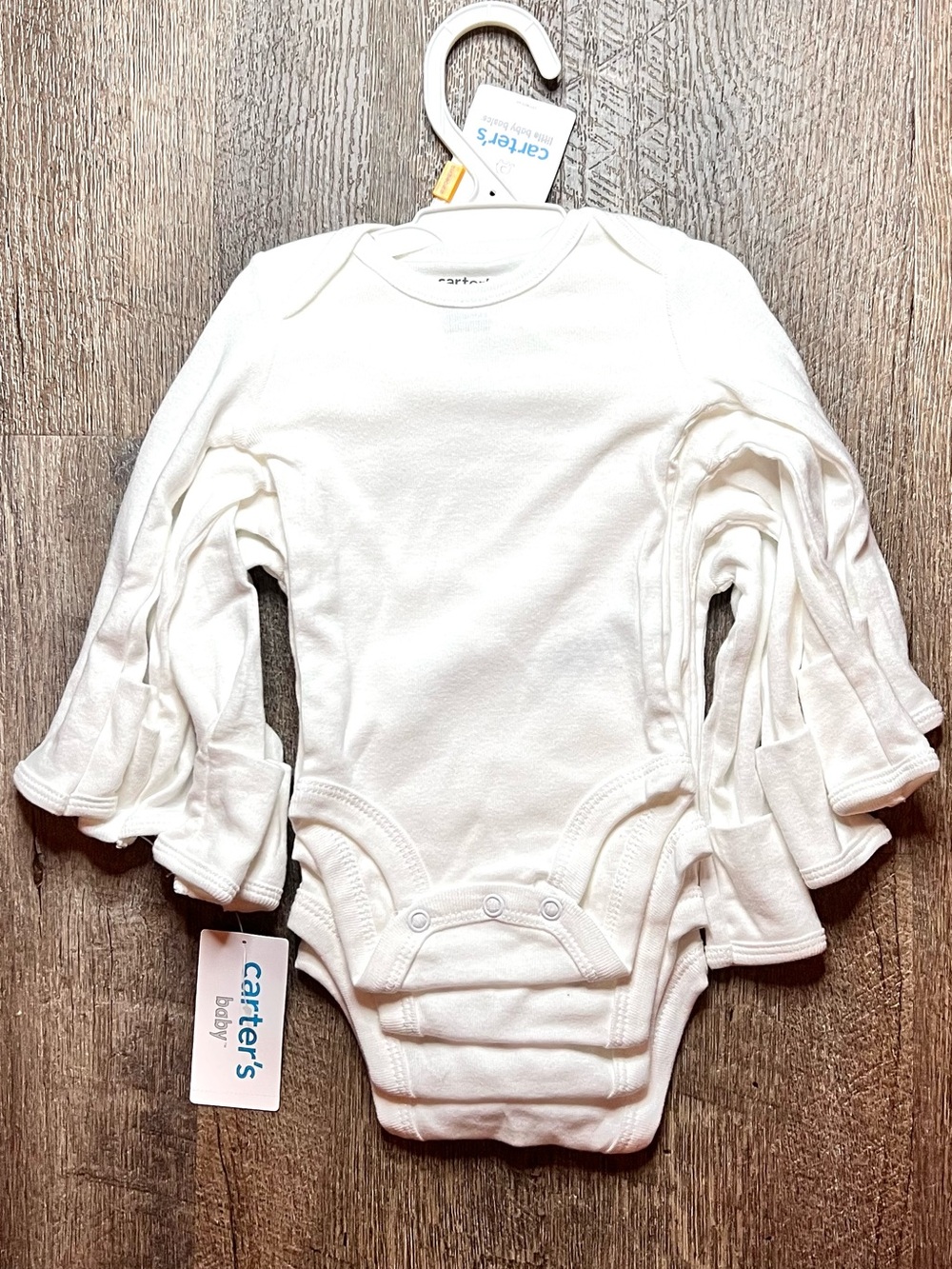 Carter's Baby Newborn White Long Sleeve Bodysuits 4 Pack NWT